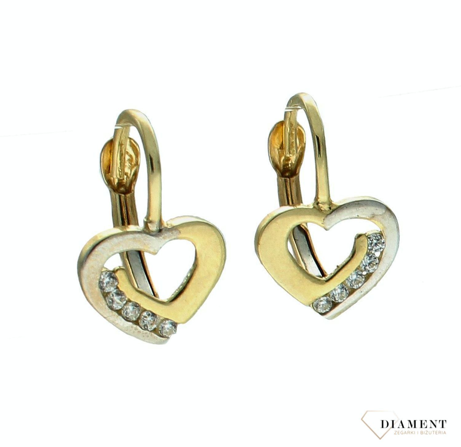 Złote kolczyki damskie 375 serduszka wiszące z cyrkoniami KL 1771A 375 (2).jpg